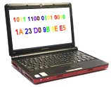 Notebook computer displaying coloured numbers