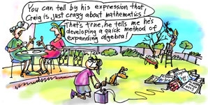 Cartoon of a boy expanding algebra Cartoon of a boy expanding algebra