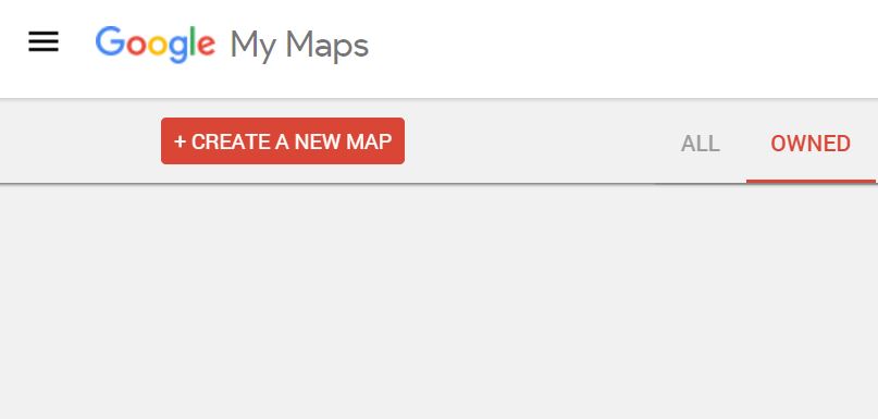 My Maps screen Screenshot of Google My Maps showing the Create a New map button